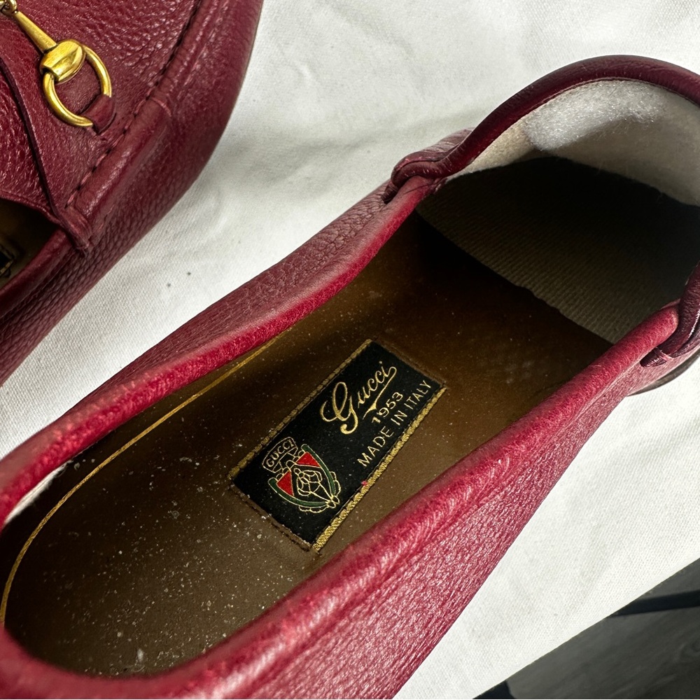Gucci - Men’s Horsebit Authentic - Red Leather Vintage Loafer Shoes - Size 7 - Picture 3 of 10